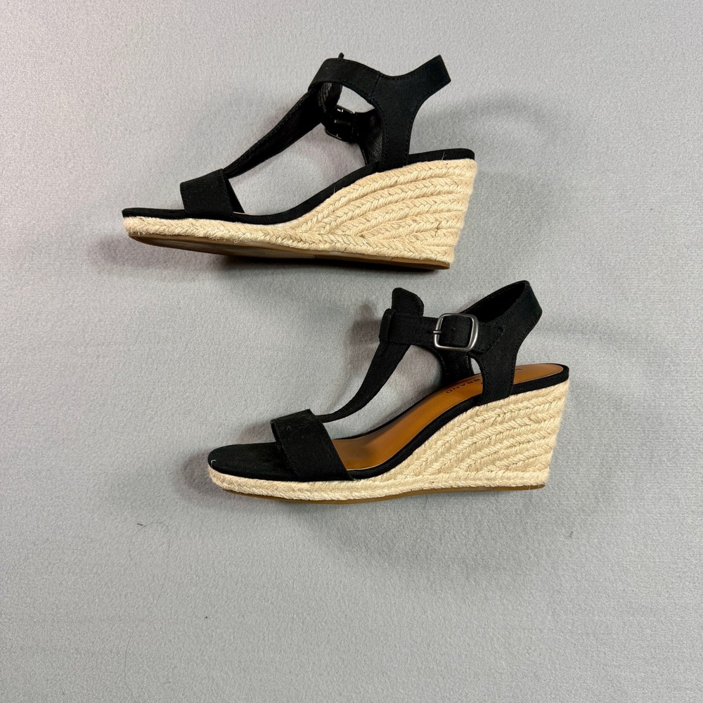 Lucky Brand Millinda‎ T-Strap Espadrille Wedge Sandals Womens Black 7.5 Boho - Picture 3 of 7
